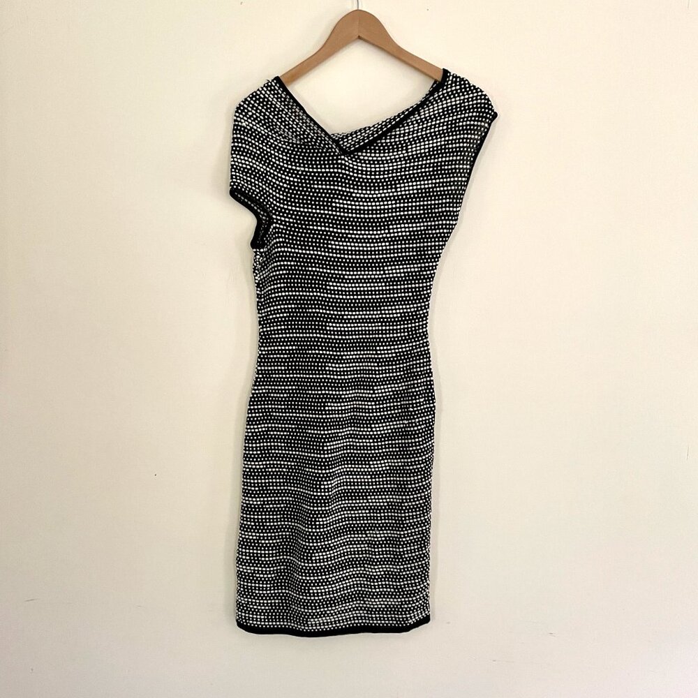 Roland Mouret Knit Bodycon Designer Dress Asymmetrical Black and White Size S - Picture 7 of 10